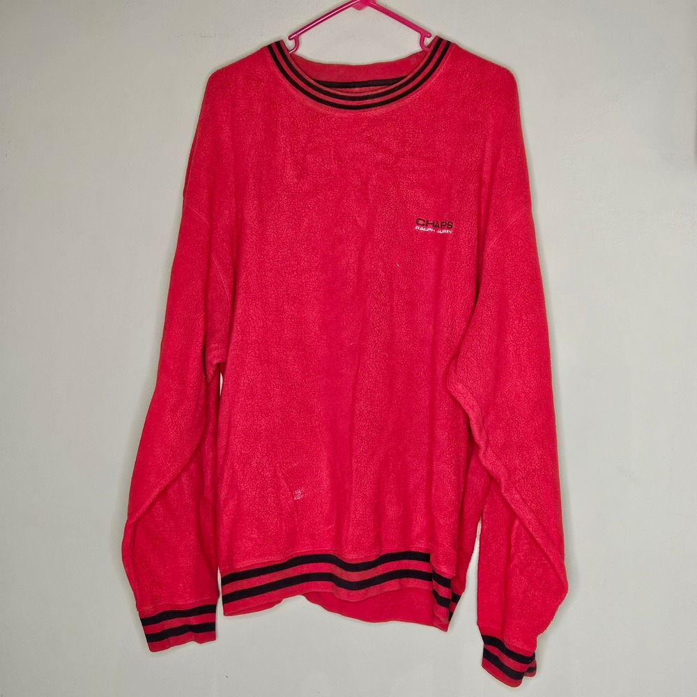 Y2K Chaps Ralph Lauren Red Fleece‎ Pullover Sweatshirt Cozy Casual Streetwear